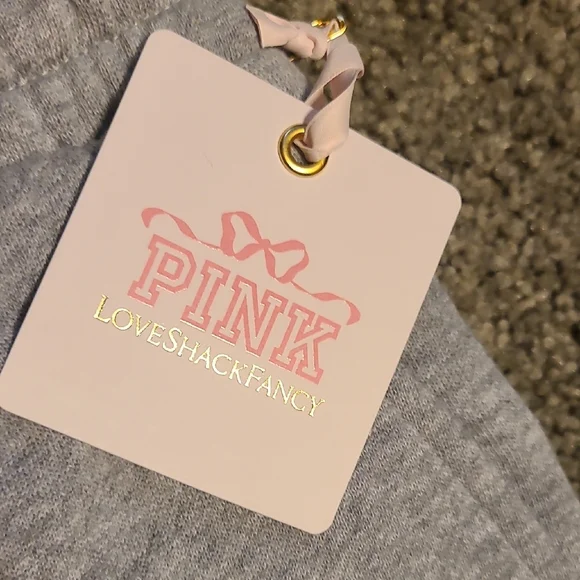 LoveShackFancy Gray Wide Leg Sweatpants with Pink Accents - Picture 8 of 14